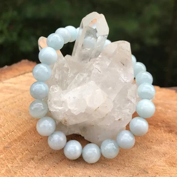 

Wholesale Women`s A Grade Aquamarin e Bracelet Yoga Meditation Wrist Mala Bracelet Fashion Design Gem stone Bracelet