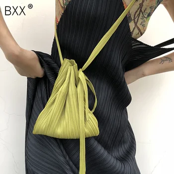 

[BXX] 2020 Original Designer Woman Casual Solid Color Pleated Drawstring Single Strap Portable Messenger Shoulder Bag LM920