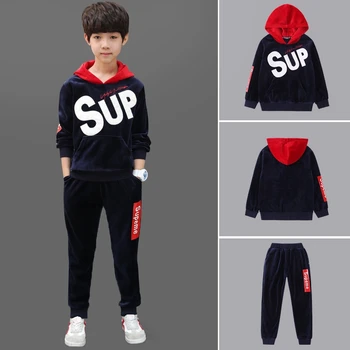 

Children Clothes Boys Gold Velvet Sports Suit 2020 New Autumn Middle School Boy Handsome Kids Tracksuit 4 6 8 11 12 Year old