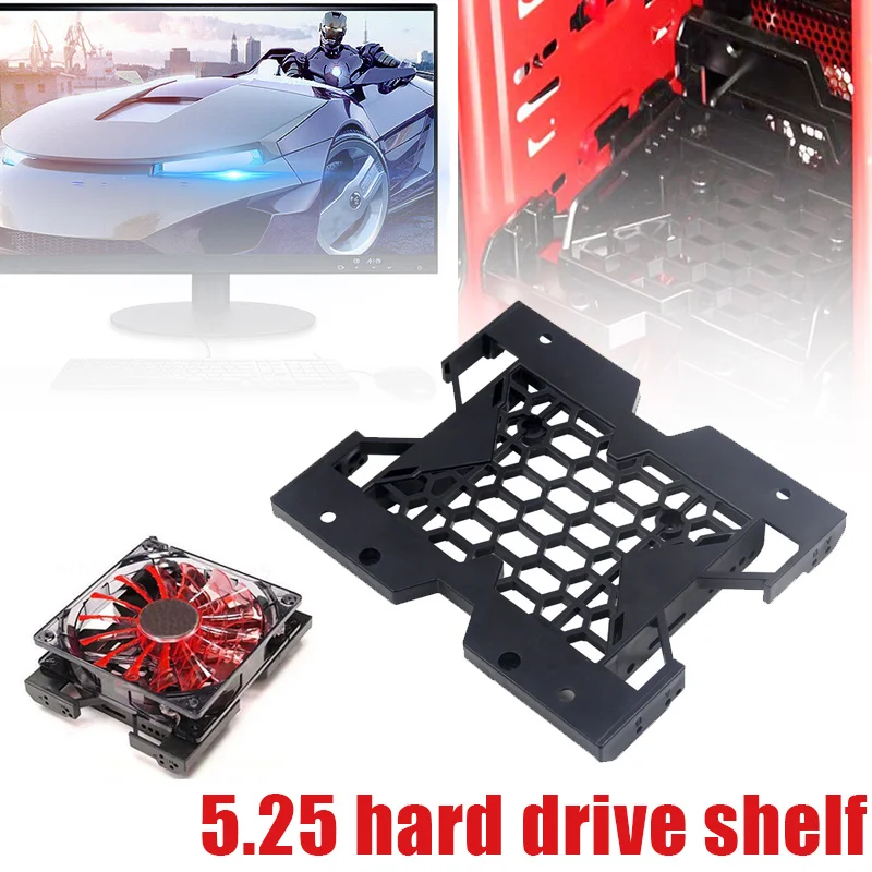 

5.25" to 3.5" 2.5" SSD HDD Tray Caddy Case Adapter Cooling Fan Mounting Bracket Black Solid State Drive Conversion Shelf