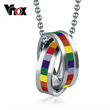

Vnox Rainbow Necklace Pendant Stainless Steel Double Loop For Women Free Chain