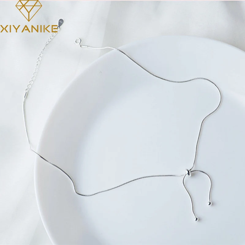 

XIYANIKE 925 Sterling Silver Hot Fashion Bead Snake Chain Necklace For Women Korean Style Simple Elegant Wedding Party Jewelry