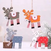Christmas Tree Hanging Pendant Elk Santa Clause Wooden Craft Christmas Tree Decoration Christmas Party Decor for Home New Year