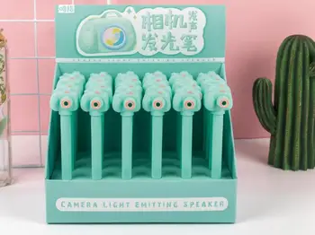 

Camara light emitting speaker gel pen school student gel ink pen office stationery black write pen promotion gift pen 24pc/lot