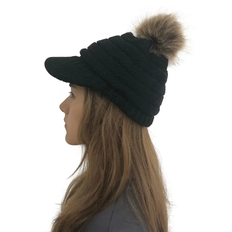Зимняя вязаная шапка для женщин, шапка с помпонами, мягкие теплые вязаные шапки, повседневные женские вязаные шапочки, уличная шерстяная однотонная шляпа