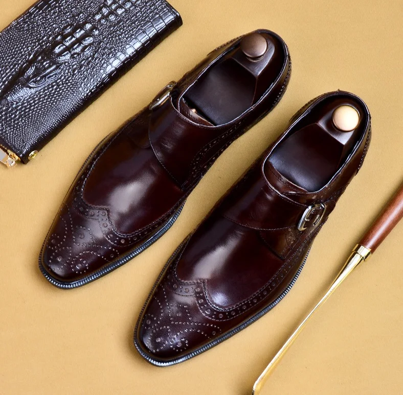 

Men Fashion Buckle Strap Brogue Shoes Formal Business Shoes Square Toe Party Wedding Fashion Dress Shoes