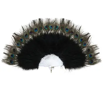 

Roaring 20S Vintage Style Peacock & Black Marabou Feather Fan Flapper Accessories 135.6x68.6cm