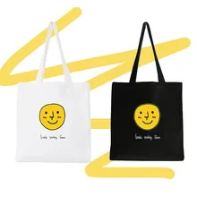 Простая оригинальная крутая маленькая сумка с надписью «смайлик», одноцветная сумка тканевая через плечо, школьная сумка для студентов