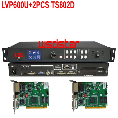 LVP600U+ 2 шт TS802D USB(поддержка JPG mp4) светодиодный видеопроцессор вход USB/HDMI/DVI/VGA/CVBS поддержка P3.91 P4.81 светодиодный экран дисплея