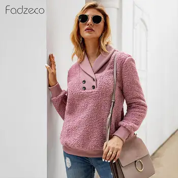 

Fadzeco Women Knitted Sweatshirts Winter Autumn Warm Pullovers Hoodies Casual Elegant Double Breasted Button Deco Female Tops