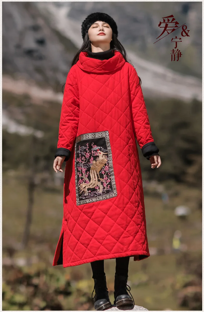 LZJN Winter Coat Warm Women's Jacket Cotton-padded Clothes Heap Collar Fashion Outerwear Embroidery Long Jacket Parka Plus Size  (10)