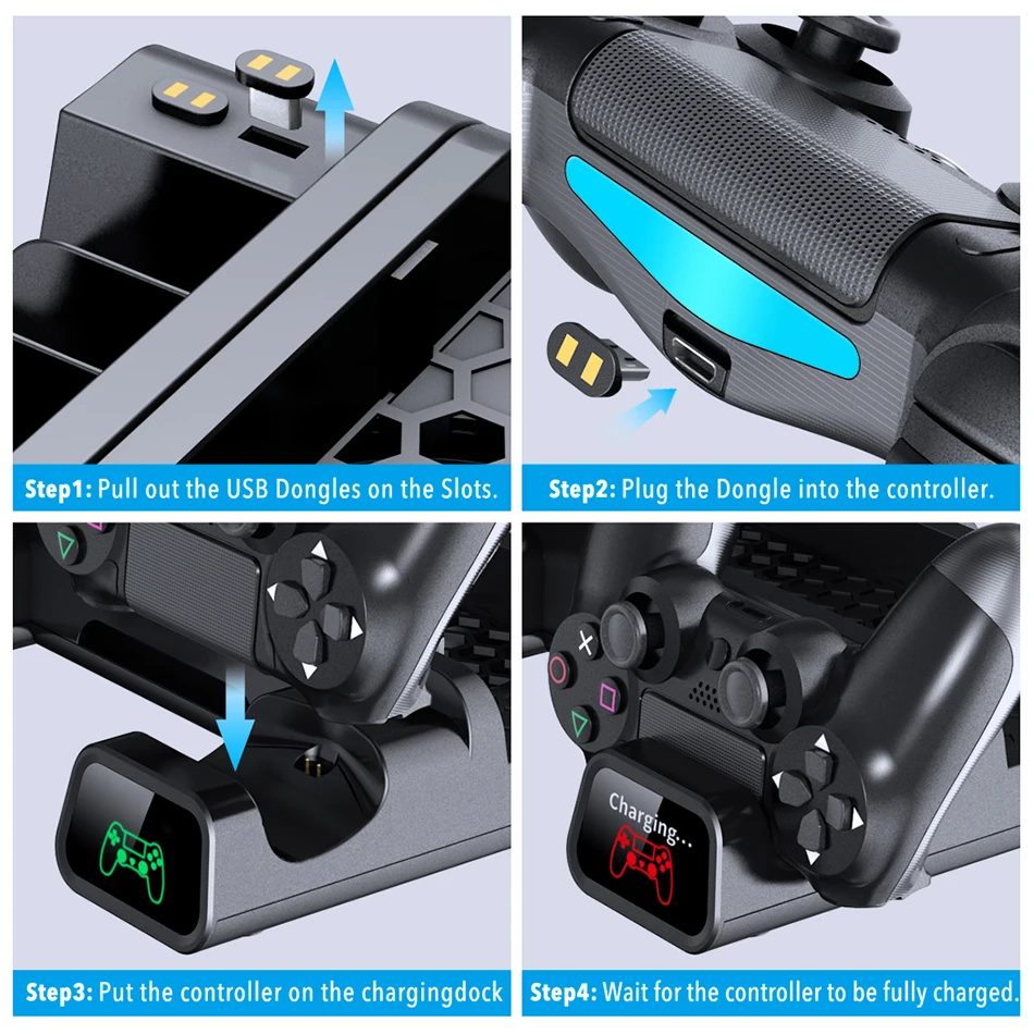  OIVO PS4/PS4 Slim/PS4 Pro Dual Controller Charger Console Vertical Cooling Stand Charging Station 4