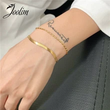 

Joolim 2pcs/set Snake Chain Charm Bracelet Set Stainless Steel Bracelet