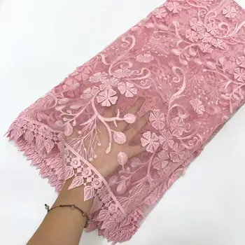 

French 3D Lace Fabric 2019 Latest African Mesh Tulle Lace Fabric 3d flowers sequins Nigerian Guipure Lace Fabric High Quality