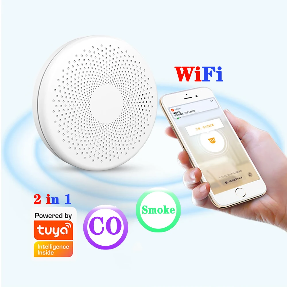 Sensor de monóxido de carbono ultradelgado Tuya, Detector de humo, alarma de protección contra incendios, Analizador de Gas 2 en 1, protección de seguridad para el hogar
