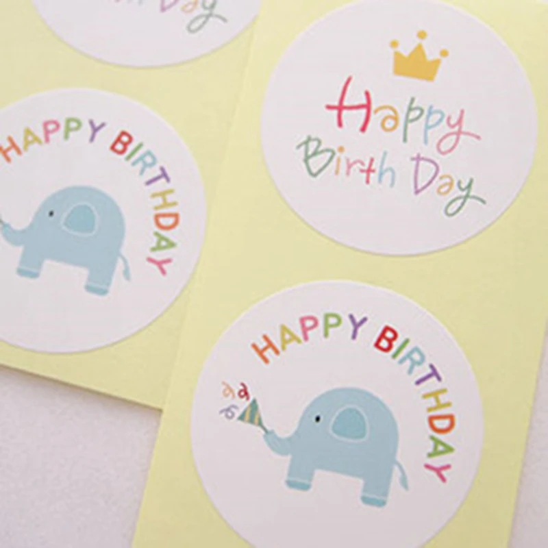 

10 sheets 60pcs Happy Birthday Package Stickers cartoon elephant Gifts Stickers Party Pacakge Candy Cookies Gift Stickers