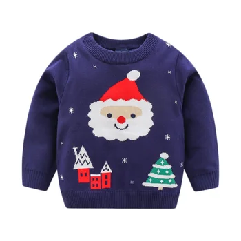 

kids cute Cartoon sweater Children Boy Girl Winter Thicken Warm Santa Christmas Tree Print Knitted Sweater