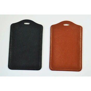 

2 Pcs Faux Leather Business ID Badge Card Vertical Holders Black Brown