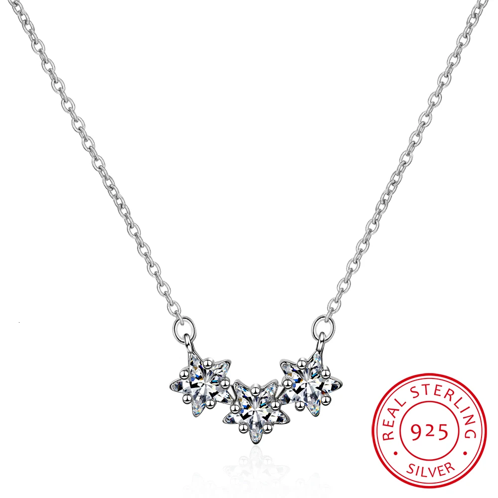 925 Sterling Silver Clavicle Chain Necklace Zirconia Star Pendant Necklace For Women S-n315
