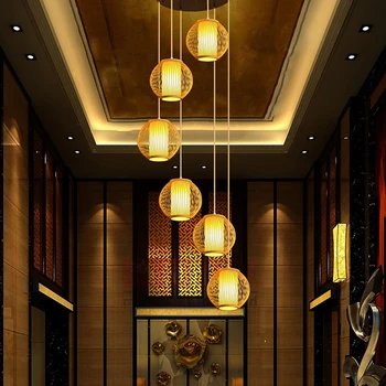 

E27 moden chandelier Staircase Loft Villa creative American Bamboo Cage attic pick high living room restaurant decoration lamps