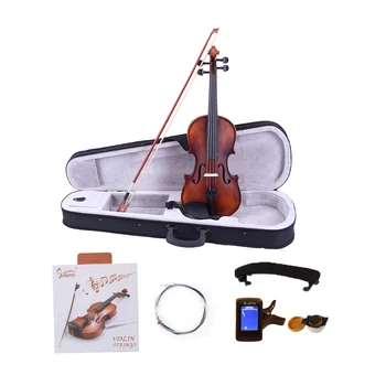 

4/4 Classic Solid Wood Violin Case Bow Violin Strings Rosin Shoulder Rest Electronic Tuner