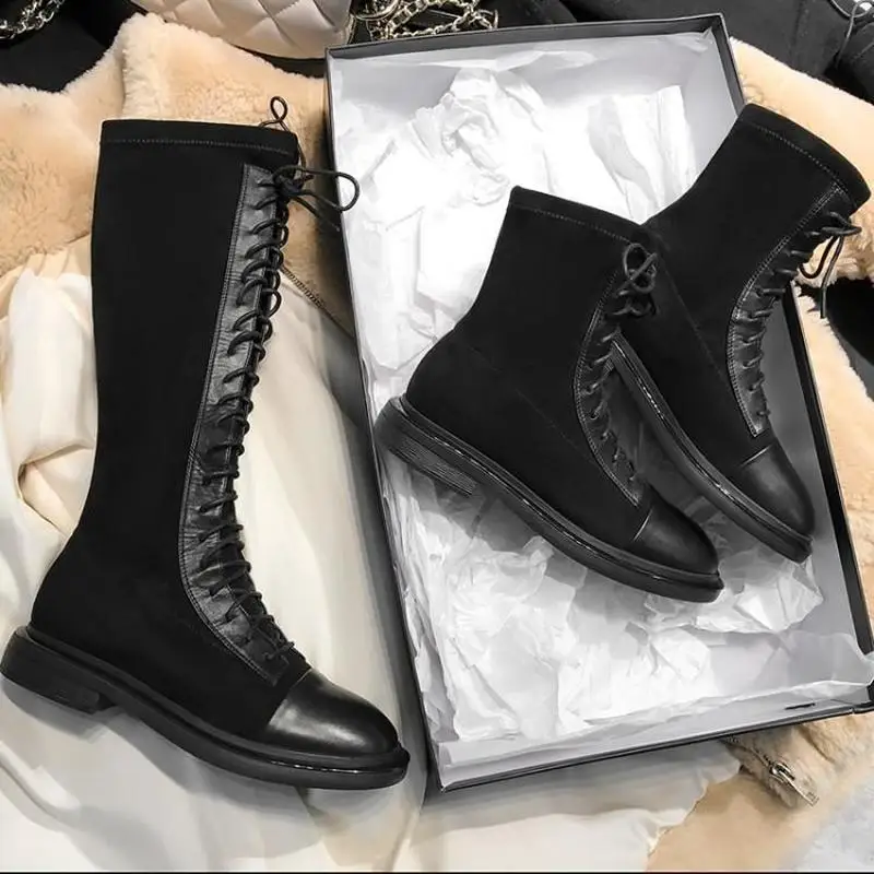 

Winter boots head layer leather suede rubber fashion simple atmosphere solid color low heel casual cross strap women's Boots