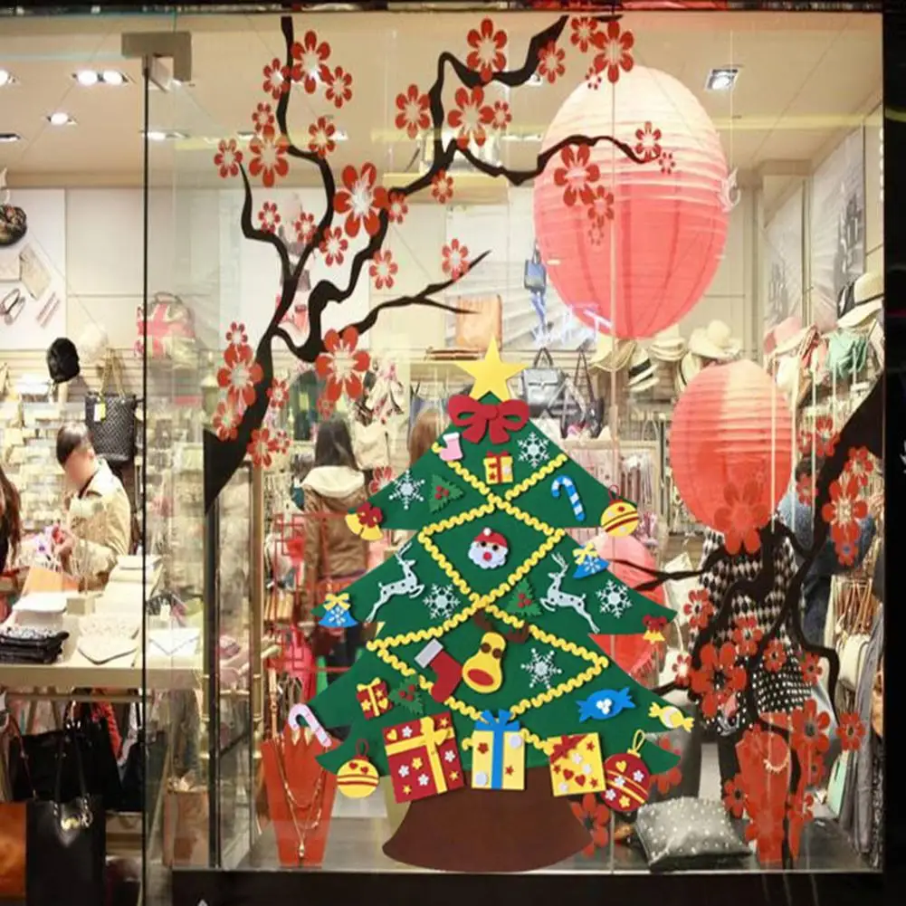 Children Felt Christmas Tree DIY Toys with 45pcs Ornament Christmas Decoration ForHome New Years Gifts Xmas Party Decor For Home