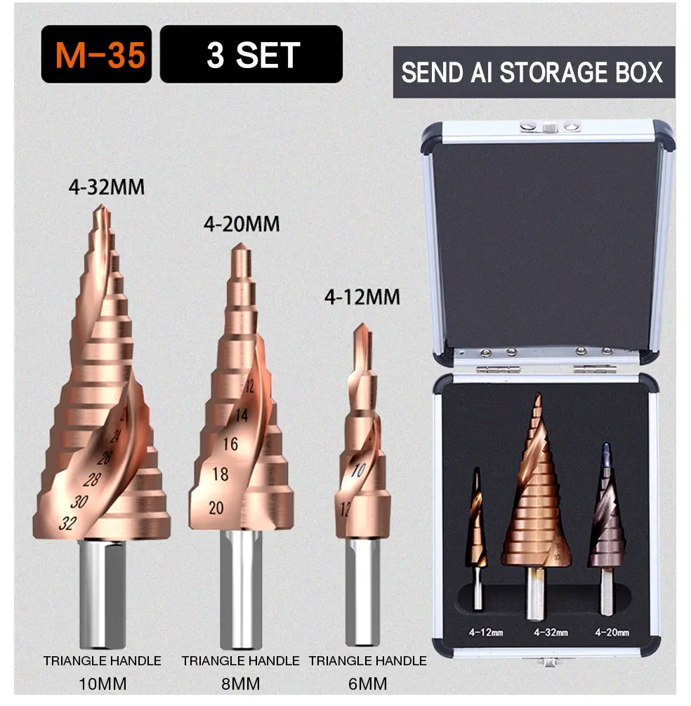 M35 кобальтовое ступенчатое сверло 4-12/4-20/4-32 мм высокоскоростные стальные сверла спиральный паз треугольный хвостовик для нержавеющей стали