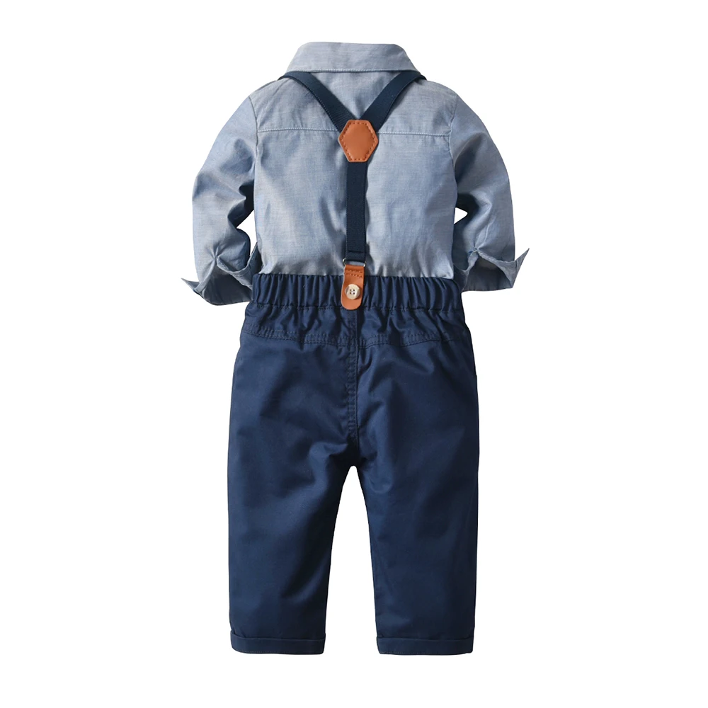 Skup Tem Doger wiosna bawełna Gentleman Baby Boys odzież koszula z długim rękawem pajacyki spodnie na szelkach zestawy odzieżowe dla dzieci maluch Baby