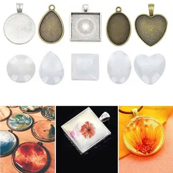 

1 Set 60Pcs Photo Bezel Pendant Tray 5 Shapes Glass Cabochon Settings Jewelry Making