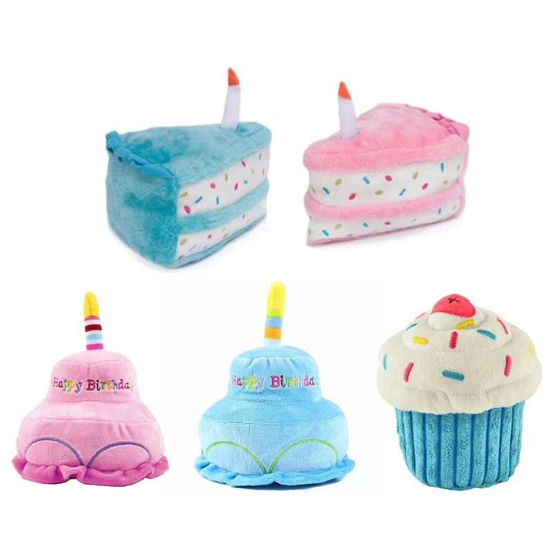 birthday cake plush dog toy