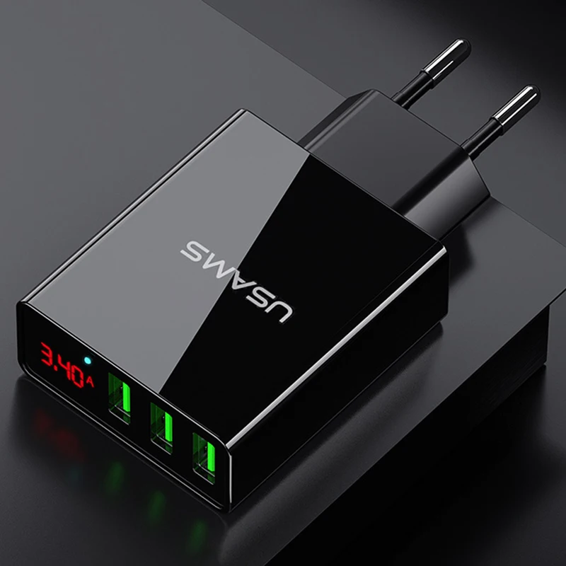 USAMS 3 USB зарядное устройство для телефона мобильный телефон LED дисплей Max 3A EU