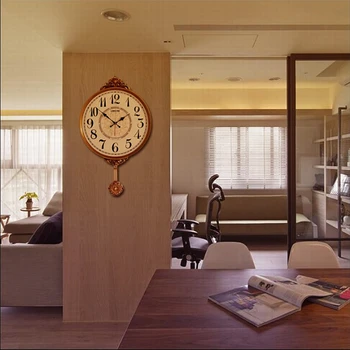 

Mute Large Wall Clock Retro Pendulum Clock Living Room Wall Watch European Mechanism Reloj Pared Madera Home Decor DD55WC