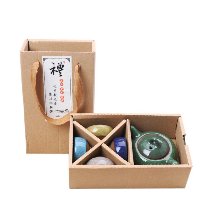

Ice Crack Tea Set Colorful Tea Set Suit A Pot Of Two Cup Gift Travel Portable Suit Environmental Protection Gift Box