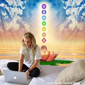 Indian Buddha Statue Meditation 7 Chakra Tapestry Wall Hanging Mandala Tapestries Wall Cloth Psychedelic Yoga Carpet Boho Decor 1