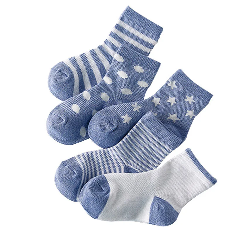 5 пар = 10 шт./лот, носки для малышей летние сетчатые хлопковые носки в горошек в полоску для новорожденных девочек и мальчиков, детские носки для От 1 до 10 лет - Цвет: H