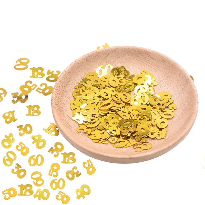 1Bag Gold Sequin Digitals Confetti 18/30/40/50/60 Birthday Party Anniversary Numbers Table Scatters Sprinkle Decoration