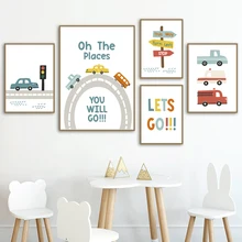 

Wall Art Canvas Painting Cartoon Car Kids Rules Nursery Girl Boy Nordic Posters And Prints Wall Pictures Baby Kids Room Decor