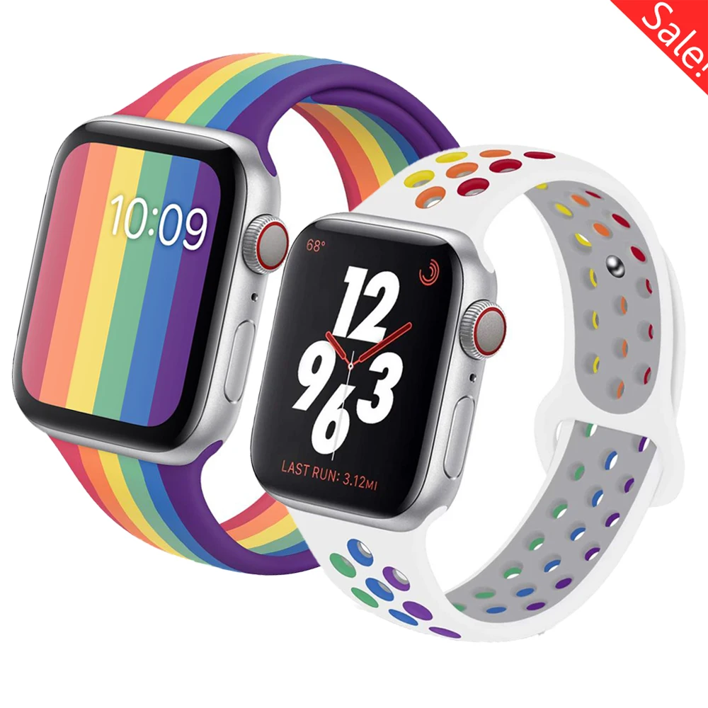 Ремешок силиконовый для apple watch 6 band 44 мм 40 браслет iwatch 42 38 Pride Edition series 5 4 3 2 SE |