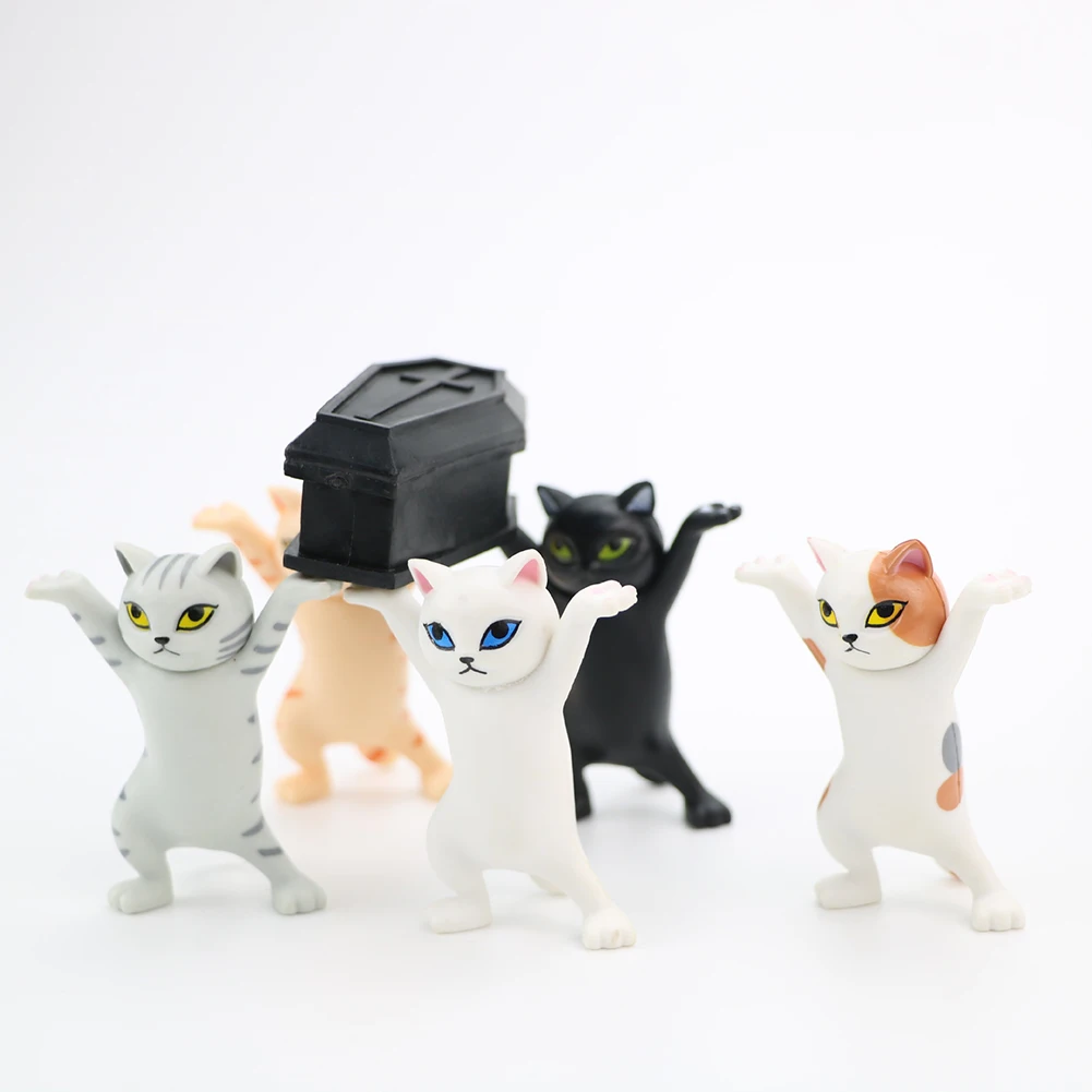 Kid Funny Decor Carrying A Coffin Cat Pen Holder Home Bookshelf Decoration Animal Statue Handmade Doll