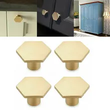 Pomos hexagonales de latón dorado para puerta de armario, tiradores de cajón de tocador, herrajes para muebles de cocina, armario, 1 pieza