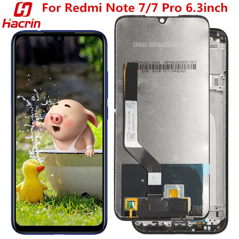 ЖК дисплей и сенсорный экран с рамкой для Xiaomi Redmi Note 7 6 3 дюйма|Экраны мобильных