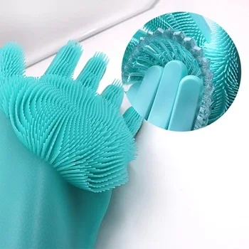

Hot 100% Food Grade Silicone Dishes Gloves with Cleaning Brush Kitchen Wash Housekeeping Washing Gloves Dish washing Dishwasher