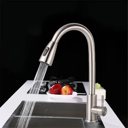 Stainless Steel Kitchen Faucet Single Hole Pull Out Spout Kitchen Sink Mixer Tap Stream Sprayer Head Sink Mixer Tap Mounted Tool