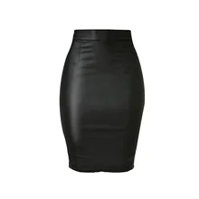 Женская юбка средней длины из искусственной кожи с высокой талией, осенняя и зимняя женская юбка-карандаш с разрезом спереди или сзади размера плюс