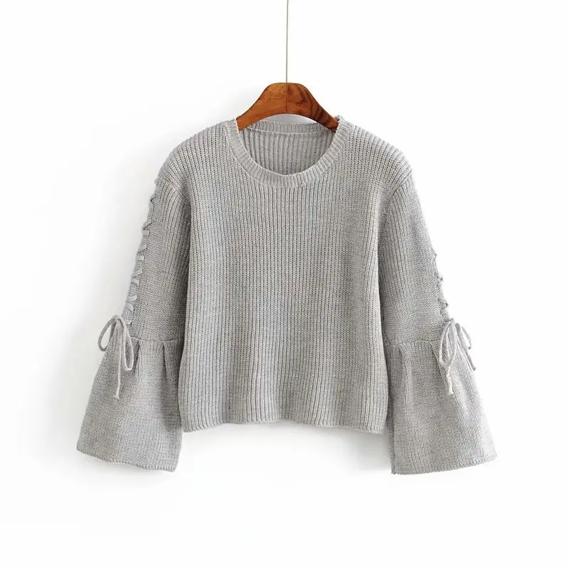 

Popular new Hui, 35-1275 European and American fashion draw string horn sleeve sweater