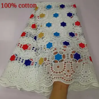 

5yards High Quality 2019 African Perforated 100% Cotton Lace Fabric Royal White Swiss Lace Fabric Elegant Dress C91229-6