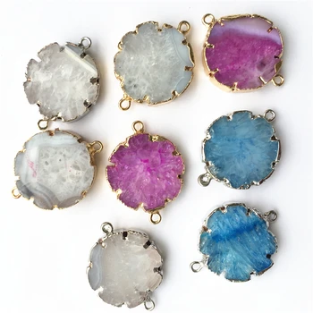 

New 6PCS Natural Stone Slice Gold Agates Pendants Charm,Stone Carnelian Connector 23x23mm,Mixed Color Sent At Random Wholesale