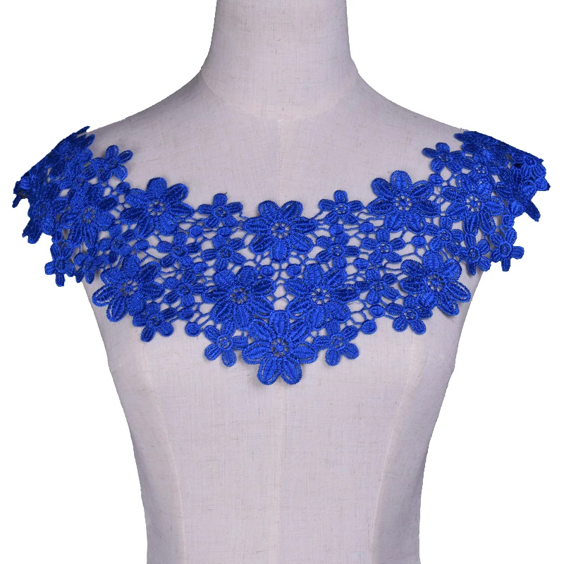 Голубая вышитая кружевная аппликация-колье на шею вышивка шитьё на заплатках Ткань DIY отделка Аксессуары для одежды