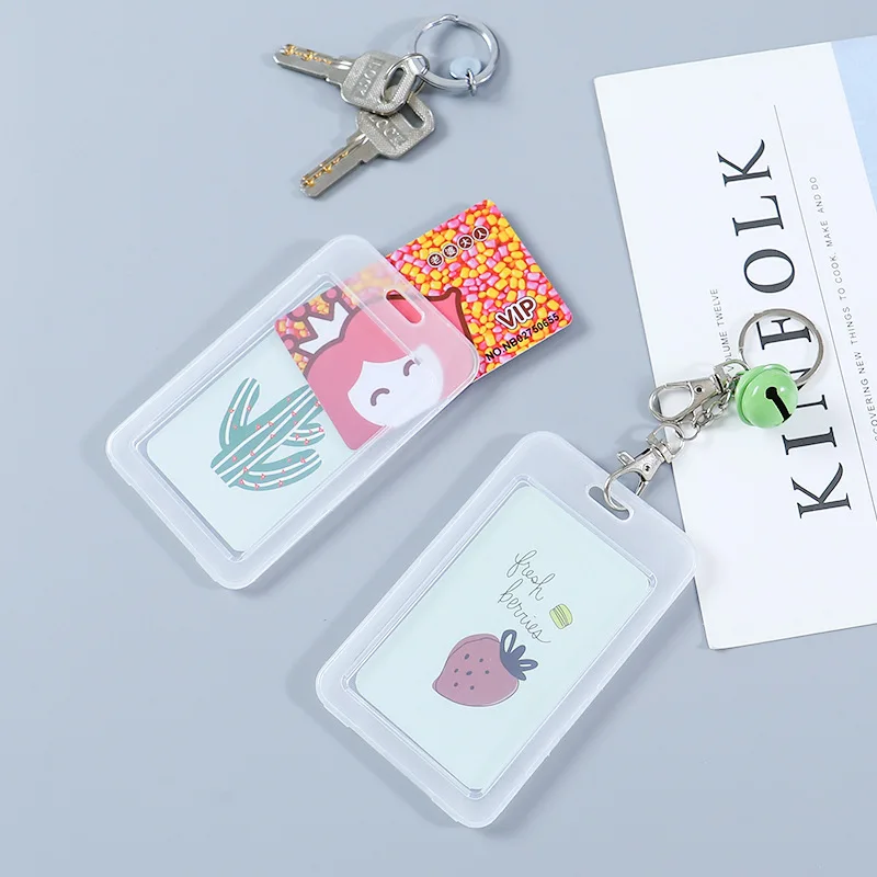 

Transparent Bus Card Holder Access Card Protective Case with Bell Creative Simple Work Card Bag Cute Meal Card Holder